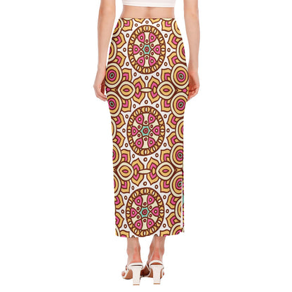 Pastel Ethnic Mandala Print Side Slit Maxi Skirt