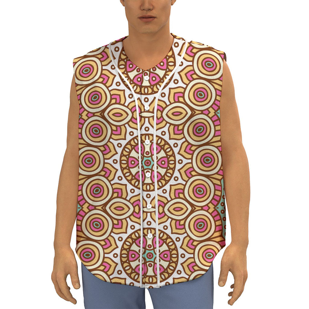 Pastel Ethnic Mandala Print Sleeveless Baseball Jersey