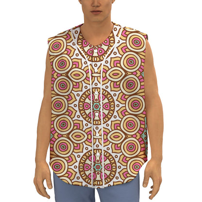 Pastel Ethnic Mandala Print Sleeveless Baseball Jersey