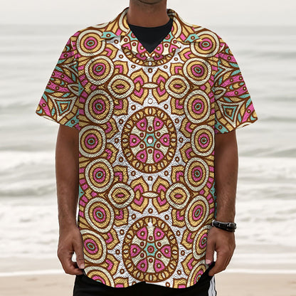 Pastel Ethnic Mandala Print Textured Short Sleeve Shirt