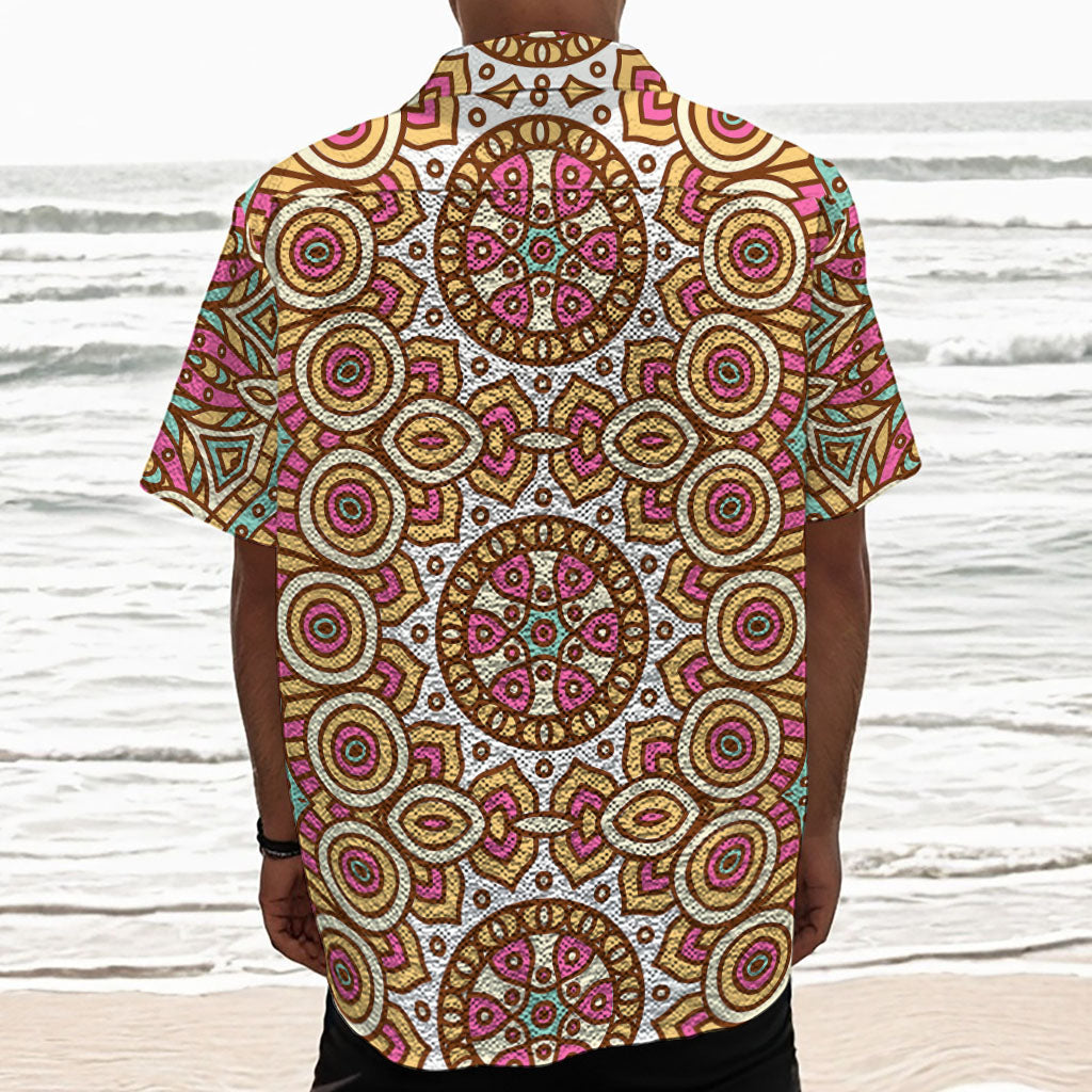Pastel Ethnic Mandala Print Textured Short Sleeve Shirt