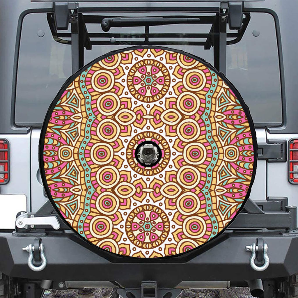 Pastel Ethnic Mandala Print Tire Cover With Camera Hole