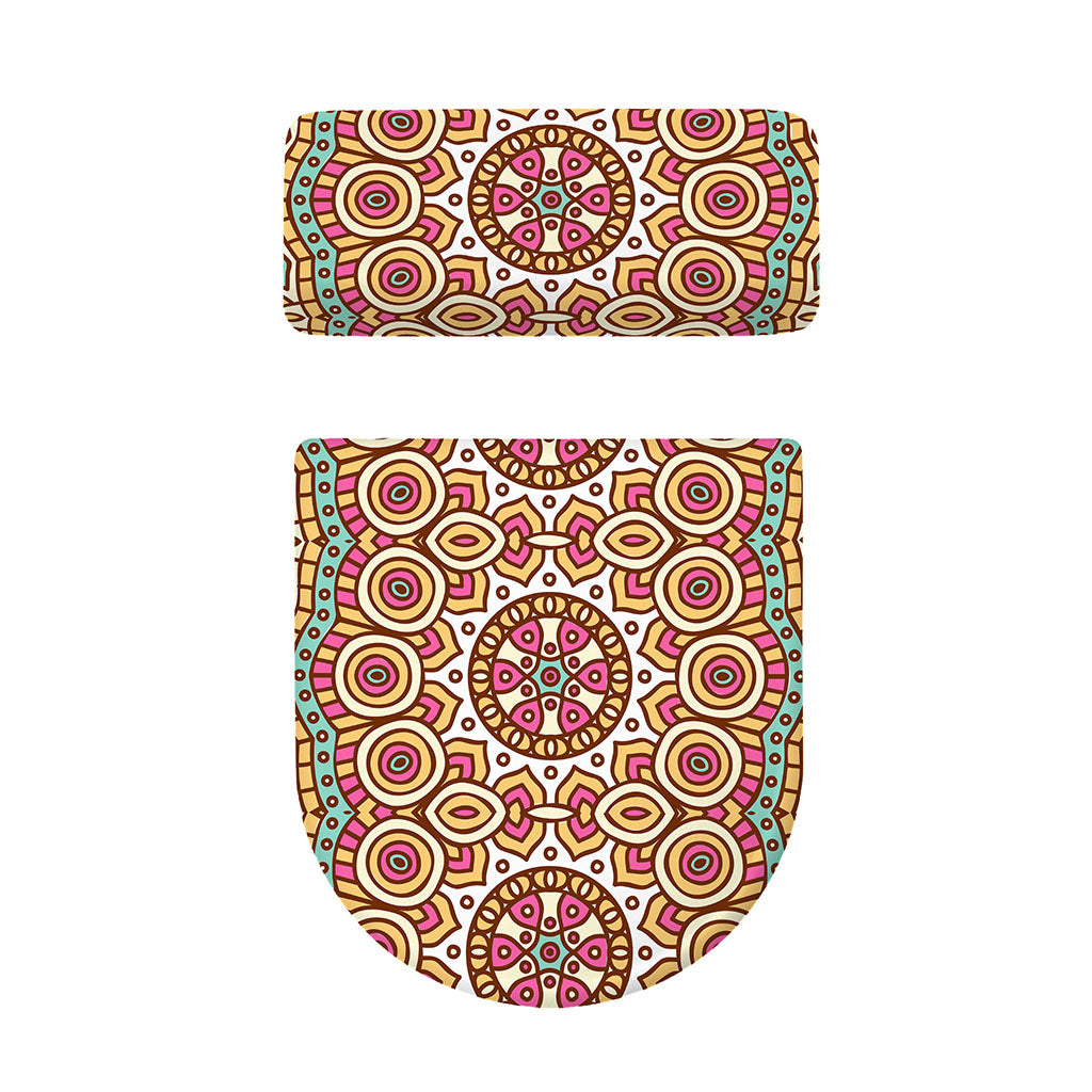 Pastel Ethnic Mandala Print Toilet Lid And Tank Cover Set