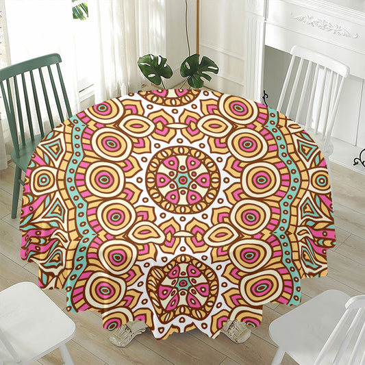 Pastel Ethnic Mandala Print Waterproof Round Tablecloth