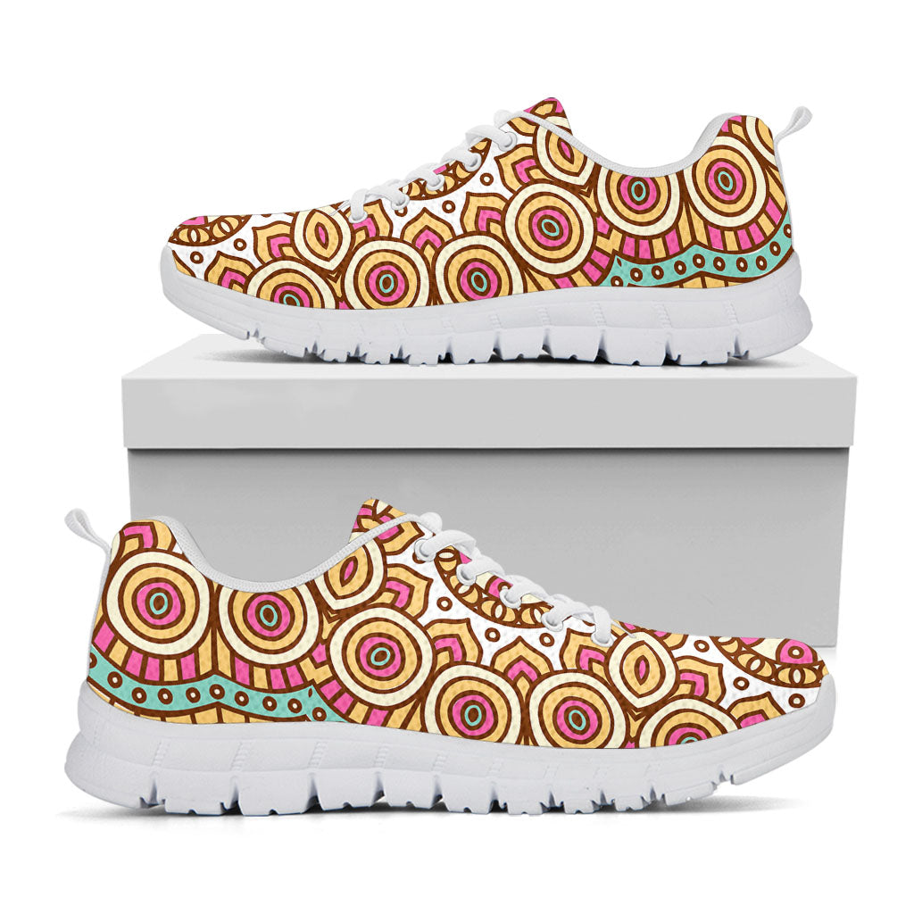 Pastel Ethnic Mandala Print White Running Shoes