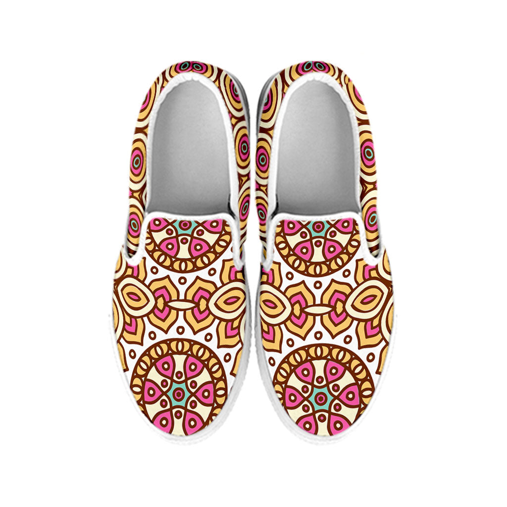 Pastel Ethnic Mandala Print White Slip On Sneakers