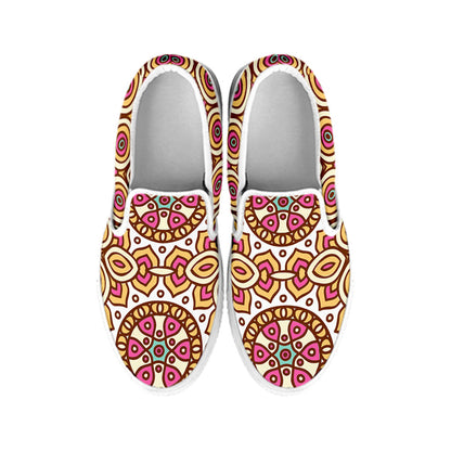 Pastel Ethnic Mandala Print White Slip On Sneakers