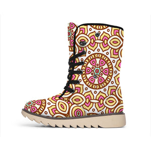 Pastel Ethnic Mandala Print Winter Boots