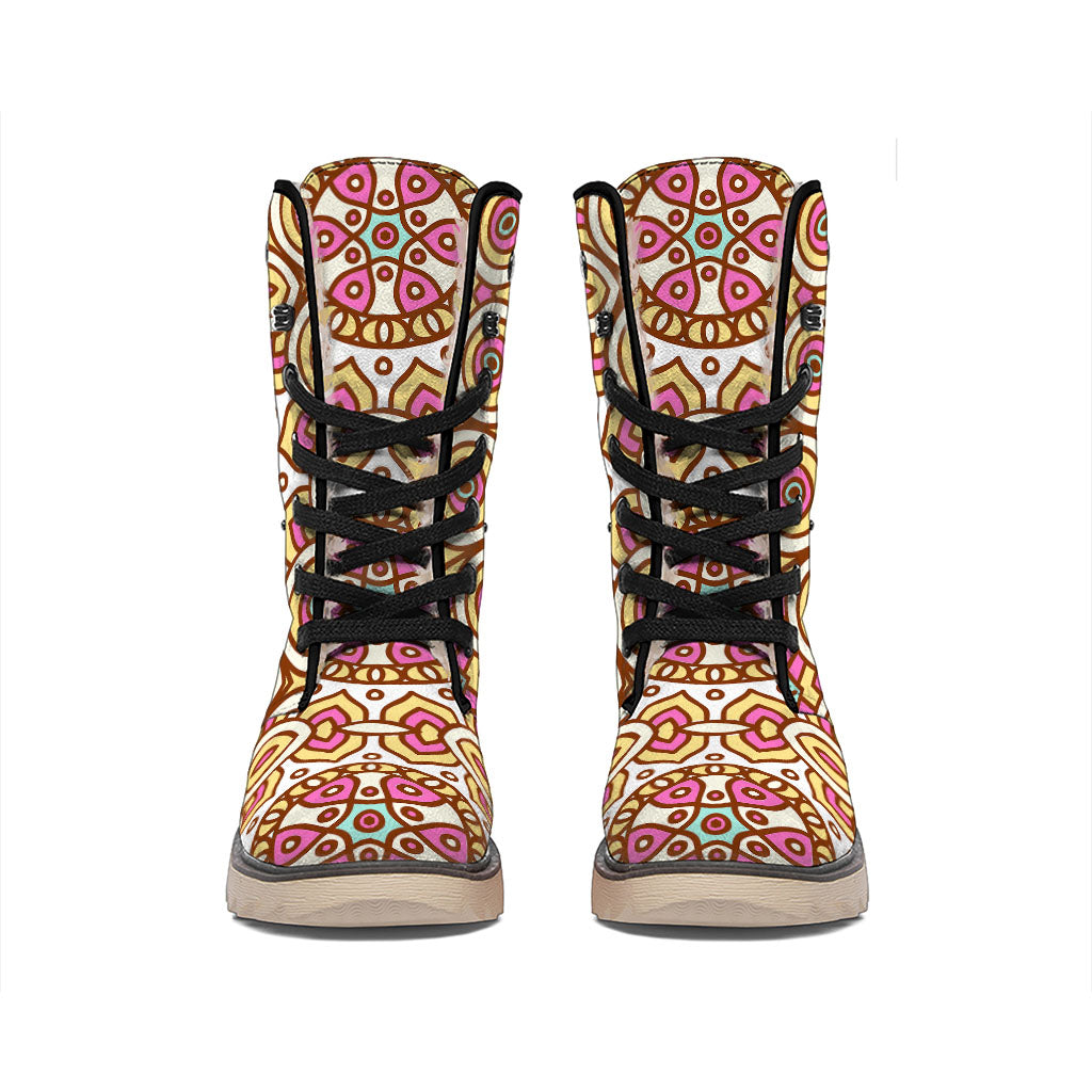 Pastel Ethnic Mandala Print Winter Boots