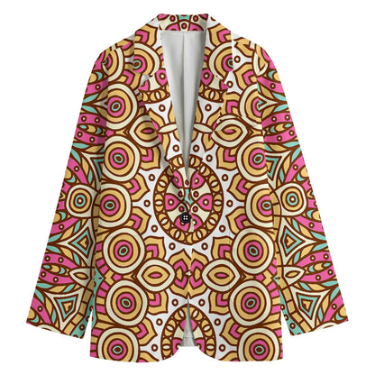 Pastel Ethnic Mandala Print Women's Cotton Blazer
