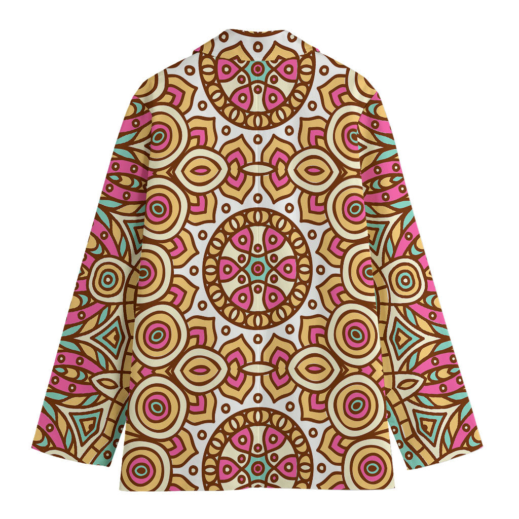 Pastel Ethnic Mandala Print Women's Cotton Blazer