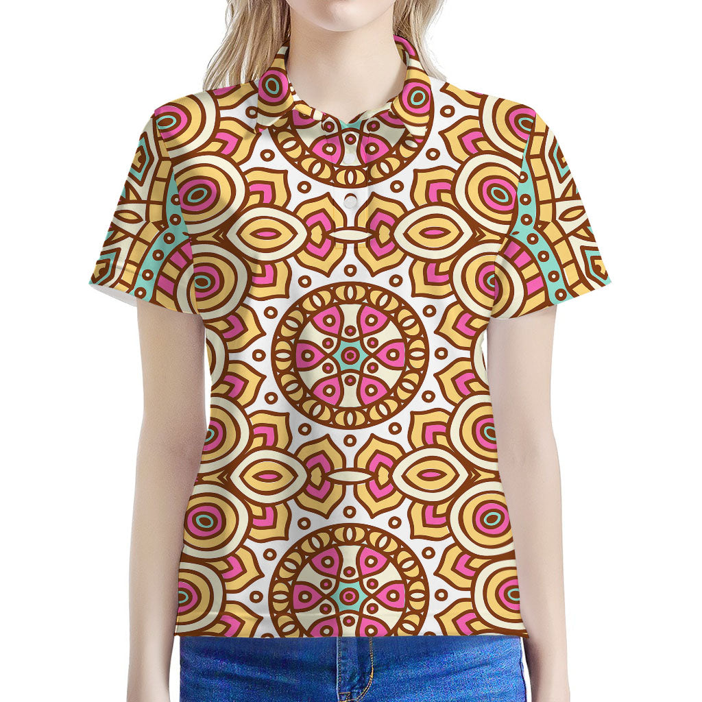 Pastel Ethnic Mandala Print Women's Polo Shirt
