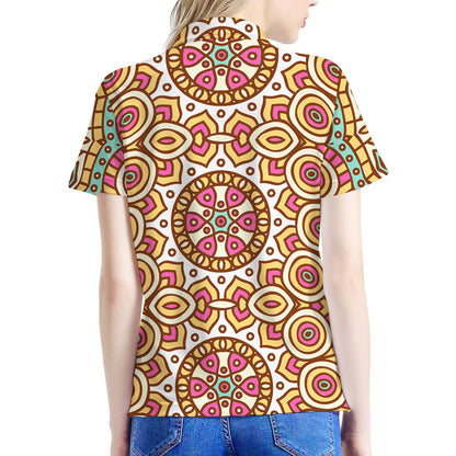 Pastel Ethnic Mandala Print Women's Polo Shirt