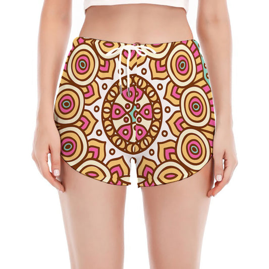 Pastel Ethnic Mandala Print Women's Split Running Shorts