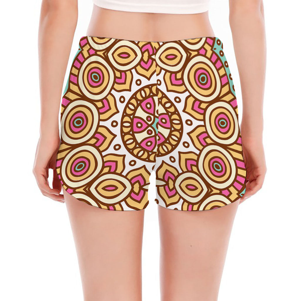 Pastel Ethnic Mandala Print Women's Split Running Shorts