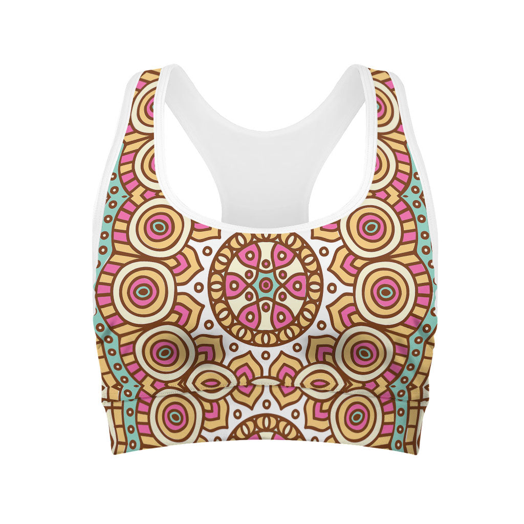 Pastel Ethnic Mandala Print Women's Sports Bra