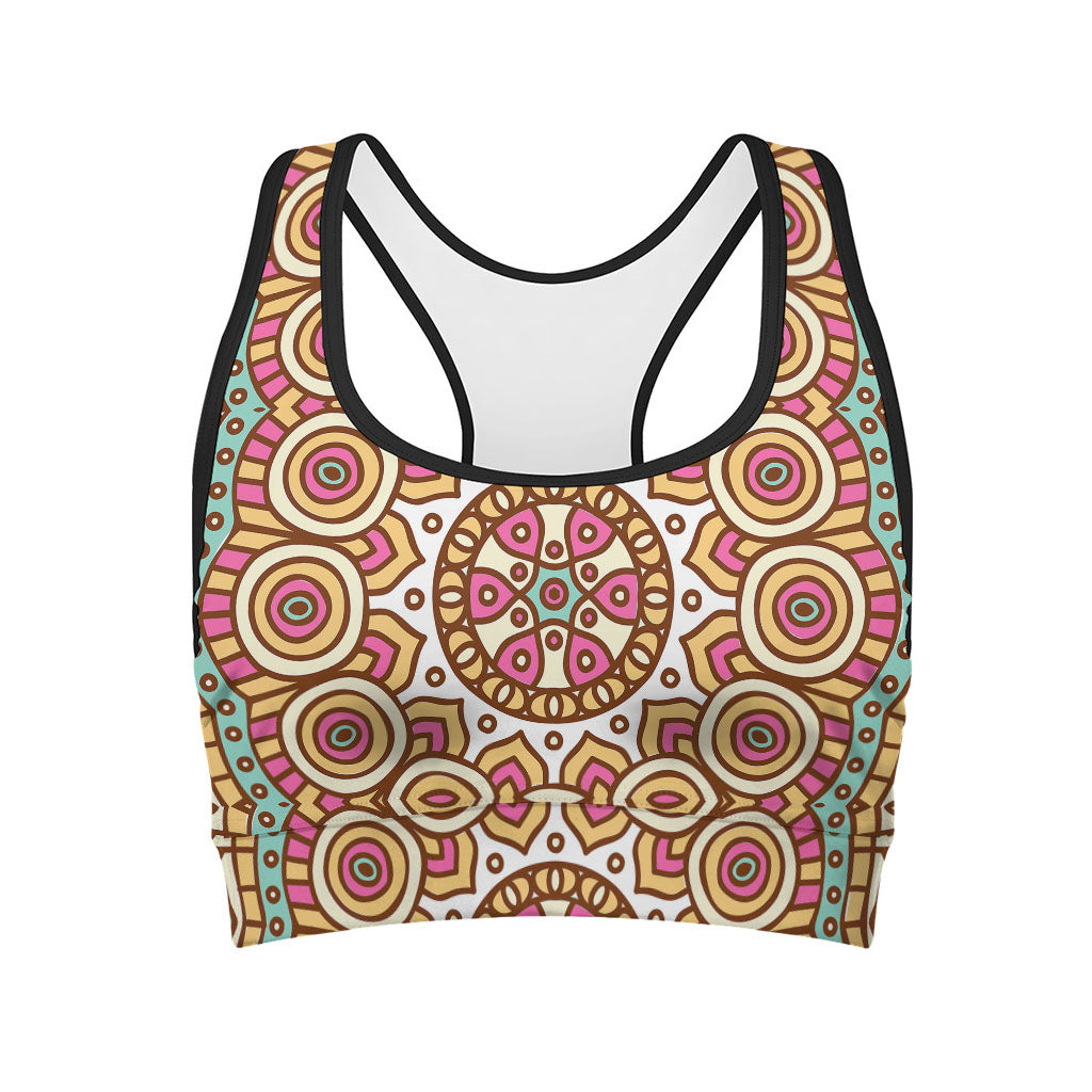 Pastel Ethnic Mandala Print Women's Sports Bra