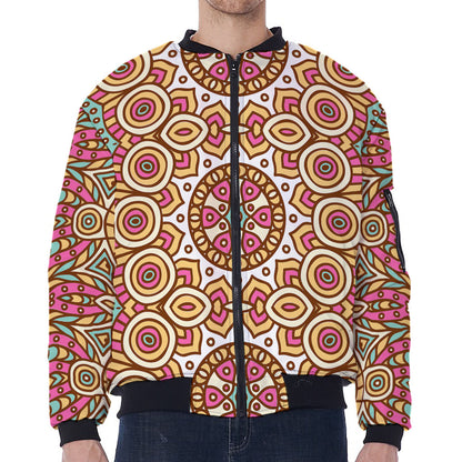Pastel Ethnic Mandala Print Zip Sleeve Bomber Jacket