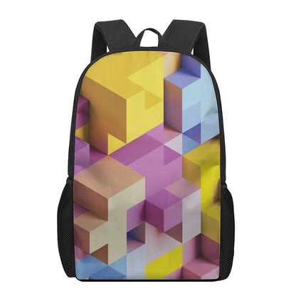 Pastel Geometric Cubic Print 17 Inch Backpack