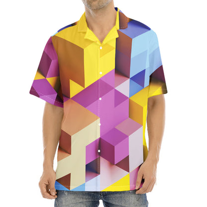 Pastel Geometric Cubic Print Aloha Shirt