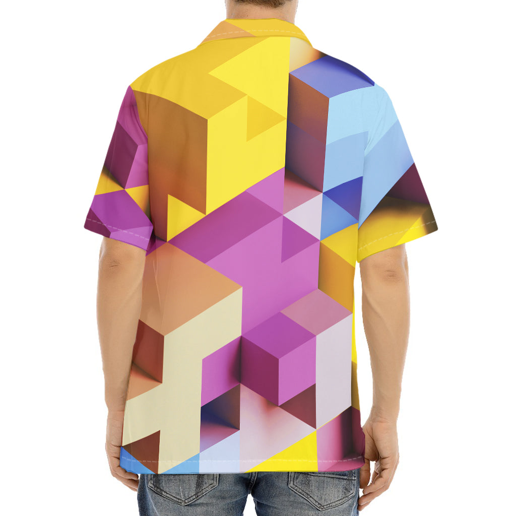 Pastel Geometric Cubic Print Aloha Shirt