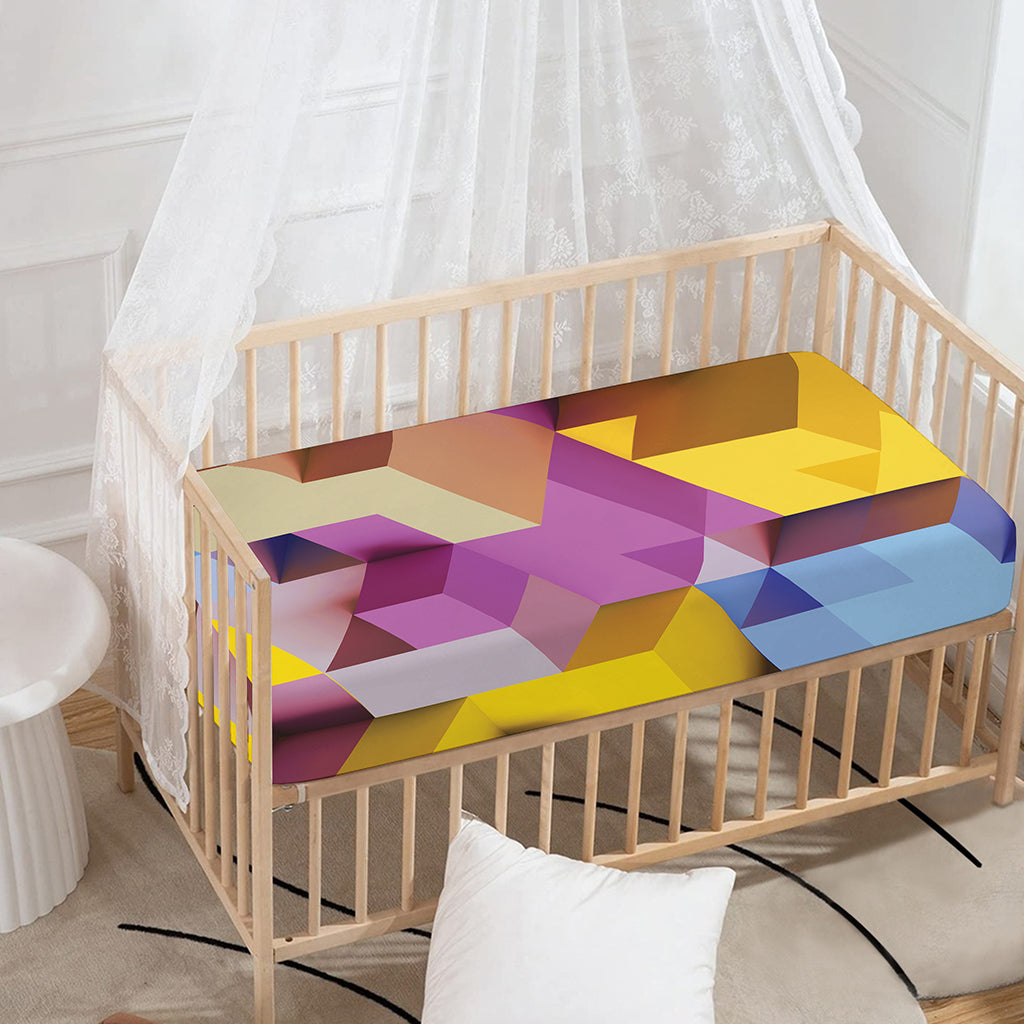 Pastel Geometric Cubic Print Baby Crib Sheet