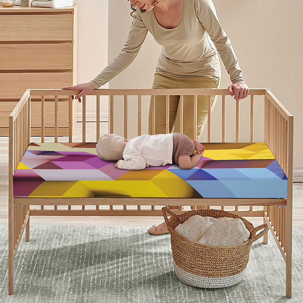 Pastel Geometric Cubic Print Baby Crib Sheet