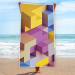 Pastel Geometric Cubic Print Beach Towel