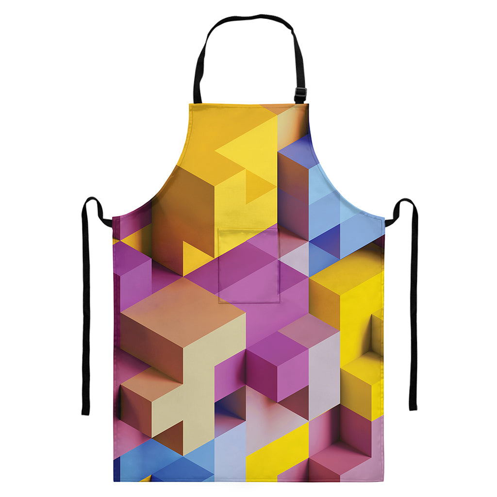 Pastel Geometric Cubic Print Bib Apron With Pocket