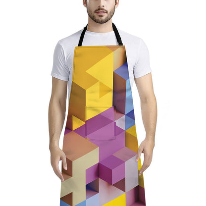 Pastel Geometric Cubic Print Bib Apron With Pocket