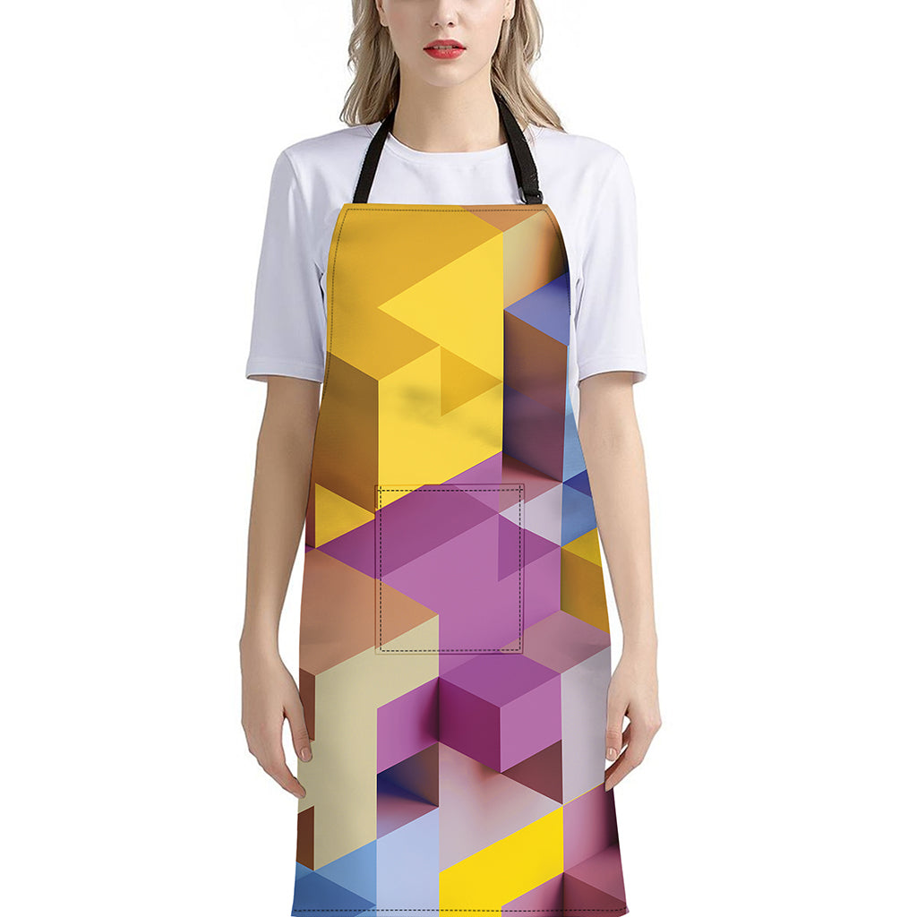 Pastel Geometric Cubic Print Bib Apron With Pocket
