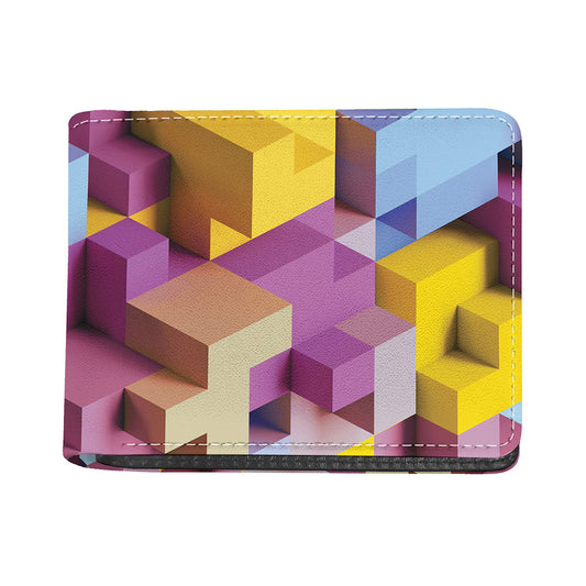 Pastel Geometric Cubic Print Bifold Wallet