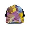 Pastel Geometric Cubic Print Black Mesh Trucker Hat
