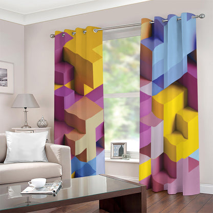 Pastel Geometric Cubic Print Blackout Grommet Curtains