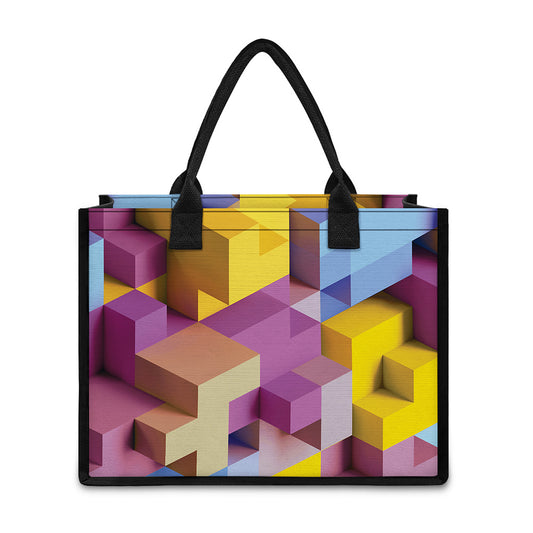 Pastel Geometric Cubic Print Canvas Tote Bag