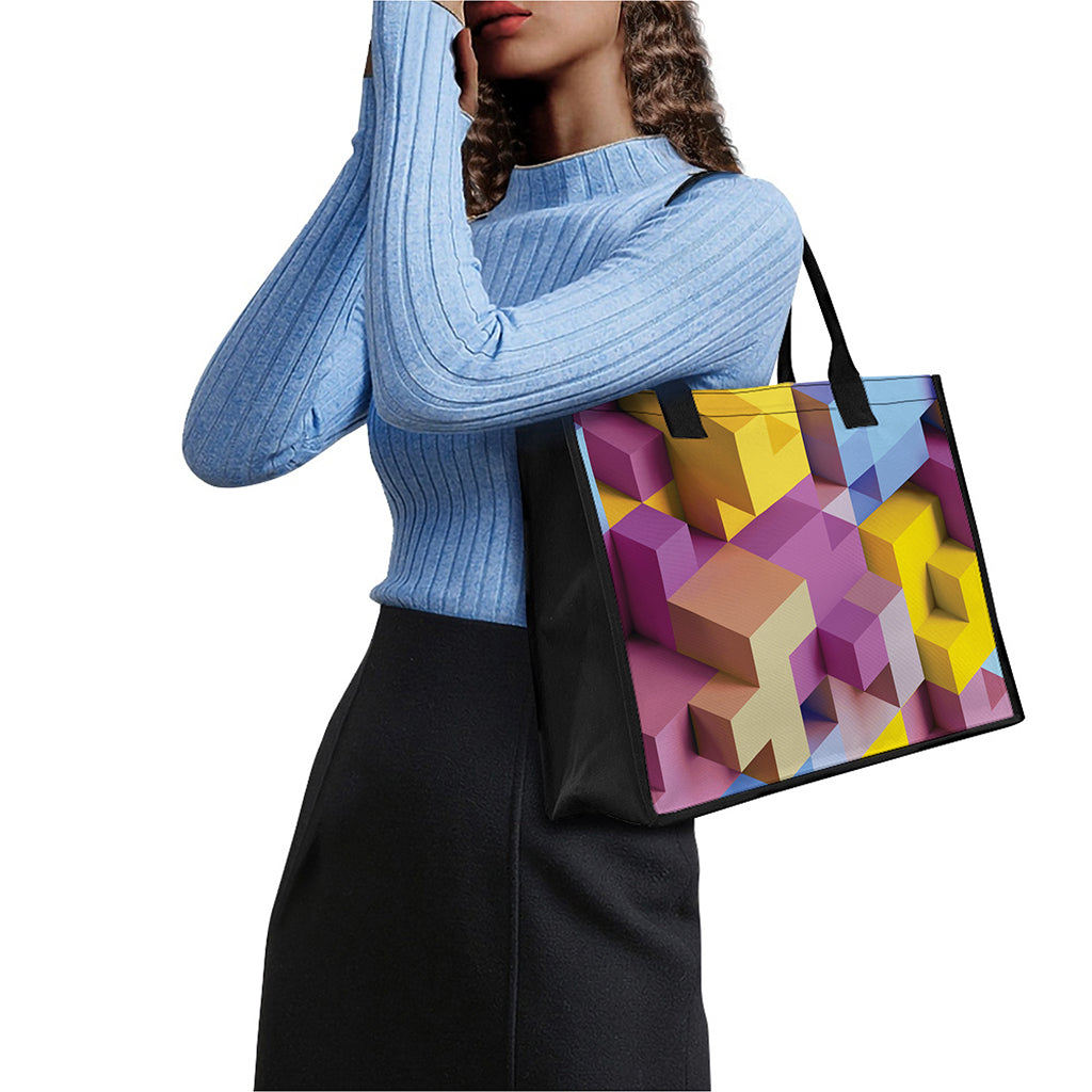 Pastel Geometric Cubic Print Canvas Tote Bag