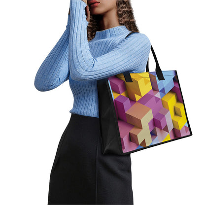 Pastel Geometric Cubic Print Canvas Tote Bag