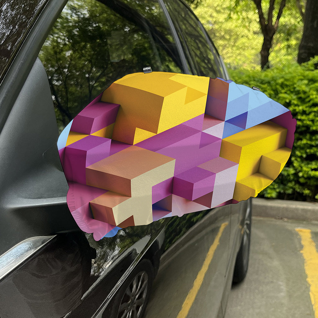 Pastel Geometric Cubic Print Car Side Mirror Covers