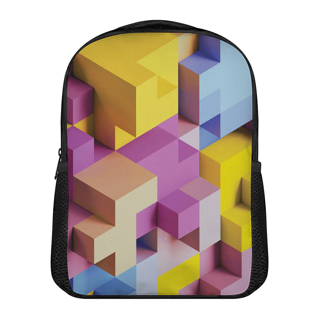 Pastel Geometric Cubic Print Casual Backpack