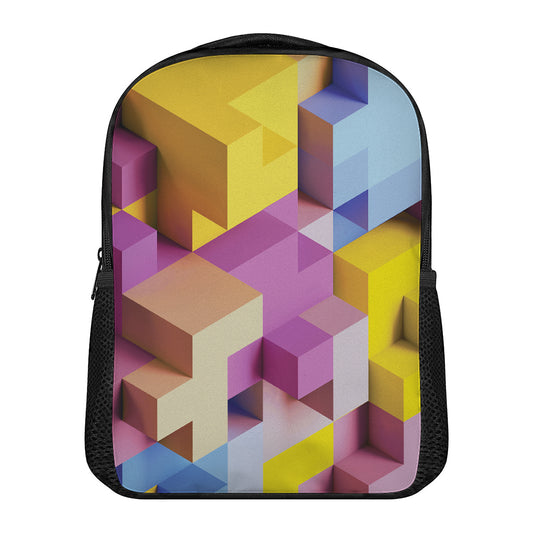 Pastel Geometric Cubic Print Casual Backpack