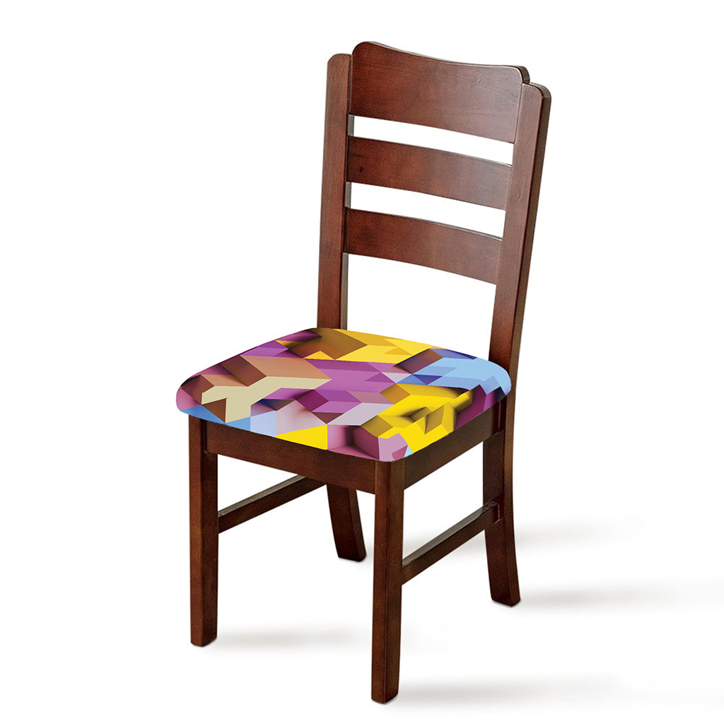 Pastel Geometric Cubic Print Chair Cushion Cover