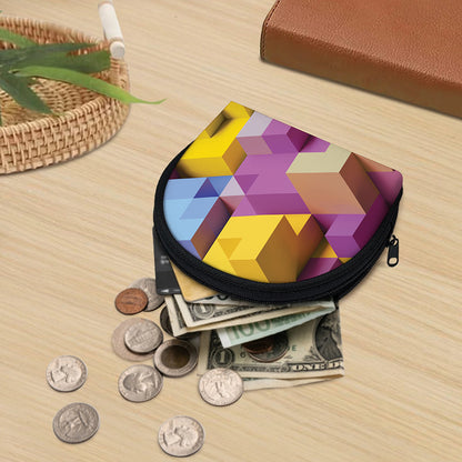 Pastel Geometric Cubic Print Coin Purse