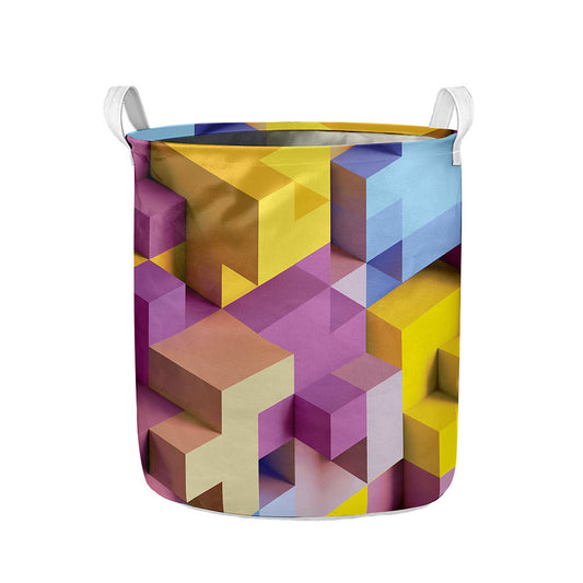 Pastel Geometric Cubic Print Collapsible Laundry Basket