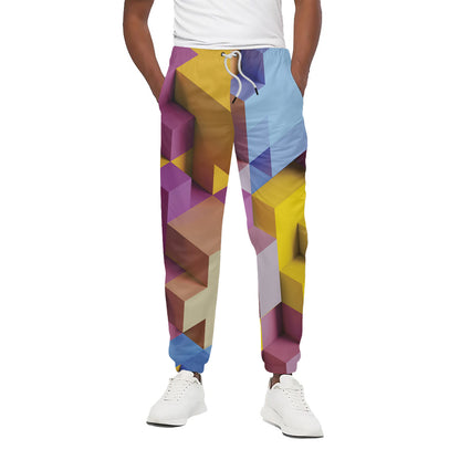 Pastel Geometric Cubic Print Cotton Pants