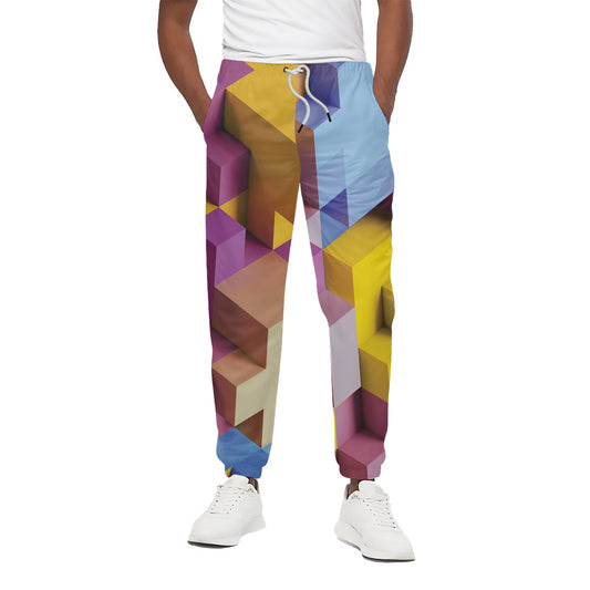 Pastel Geometric Cubic Print Cotton Pants