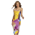 Pastel Geometric Cubic Print Cross Back Cami Dress