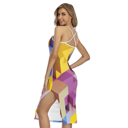 Pastel Geometric Cubic Print Cross Back Cami Dress