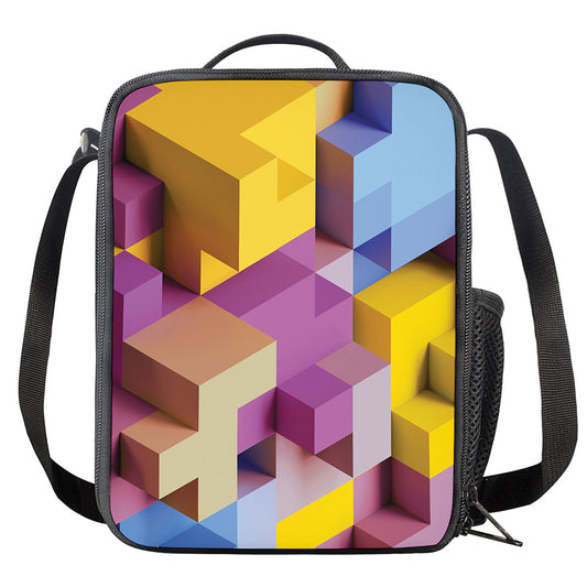 Pastel Geometric Cubic Print Crossbody Lunch Bag