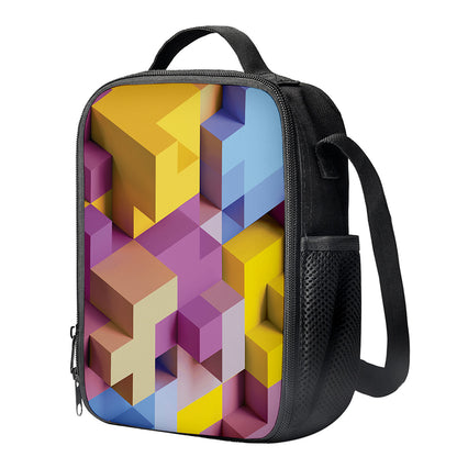 Pastel Geometric Cubic Print Crossbody Lunch Bag