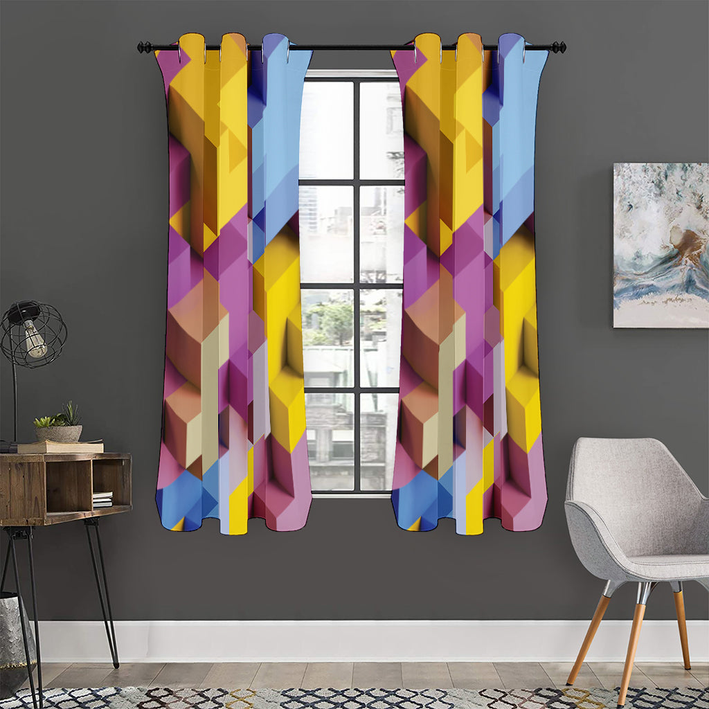 Pastel Geometric Cubic Print Curtain